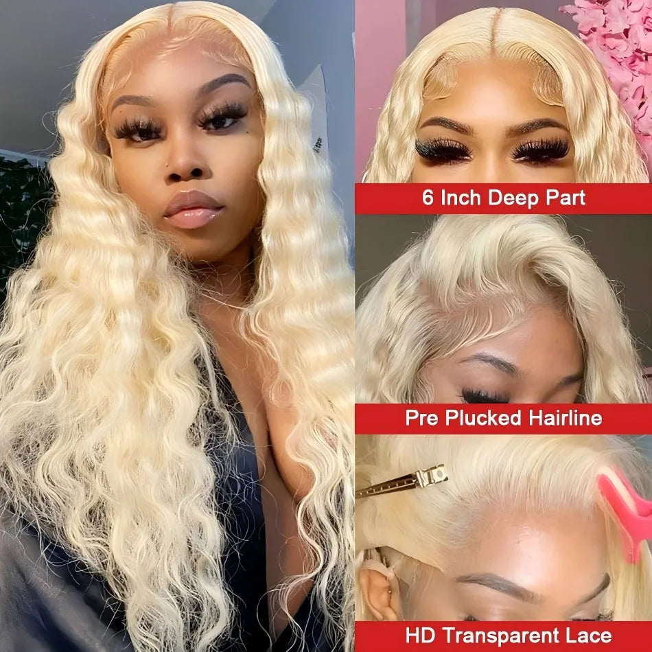 Human Hair Deep Wave 13x6 Hd Lace Frontal 250 Density Brazilian Pre Plucked Curly Wigs