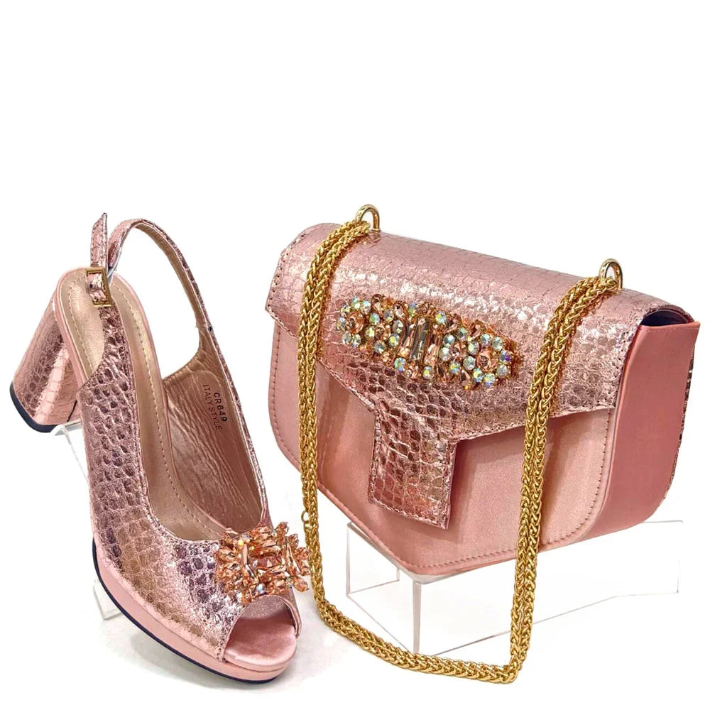 Rhinestone Bling Peep Toe Slingback Heels & Bag Set — 6 Colours | EU 37–43