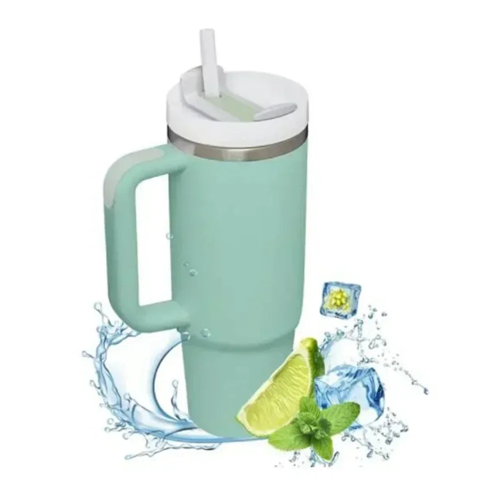 Large capacity 1200ML 304 stainless steel insulated water bottle insulated coffee cart cup hot and cold cups, straw with handle