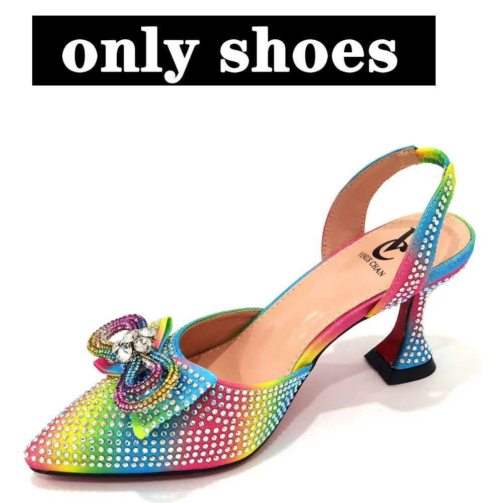 Rhinestone Bow Sequin Pointed Toe Slingback Heels — Shoes Only or With Matching Bag | 6 Colours | EU 37–43