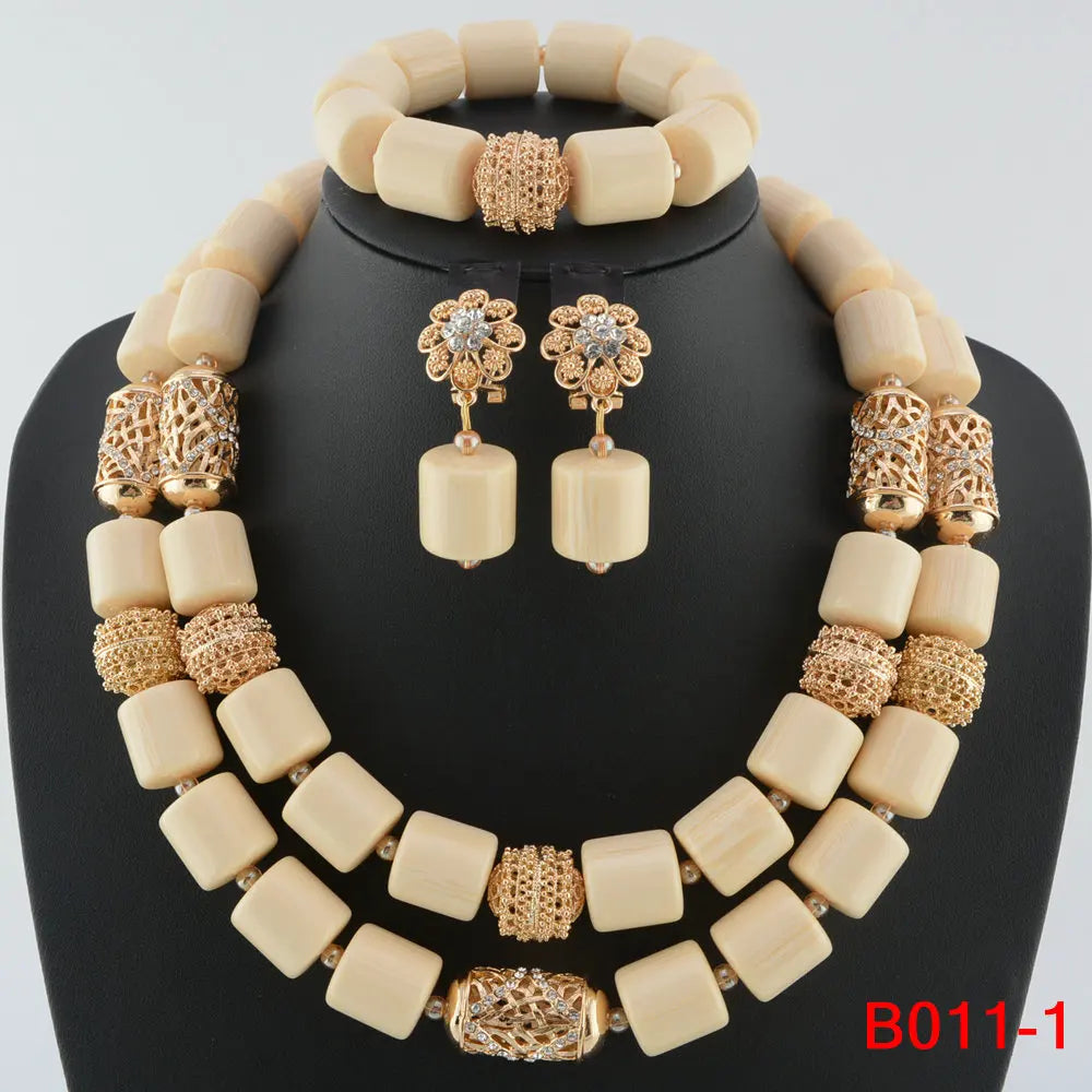 Traditional Nigerian Wedding Artificial Coral Beads Bridal Jewelry Sets African