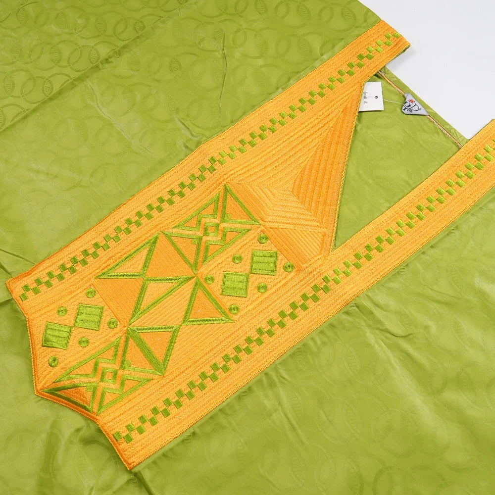 H&D African Clothing For Man Traditional Agbada Sets 3PCS Green Bazin Riche Shirt Pant Embroidery Wedding Party Suits Plus Size