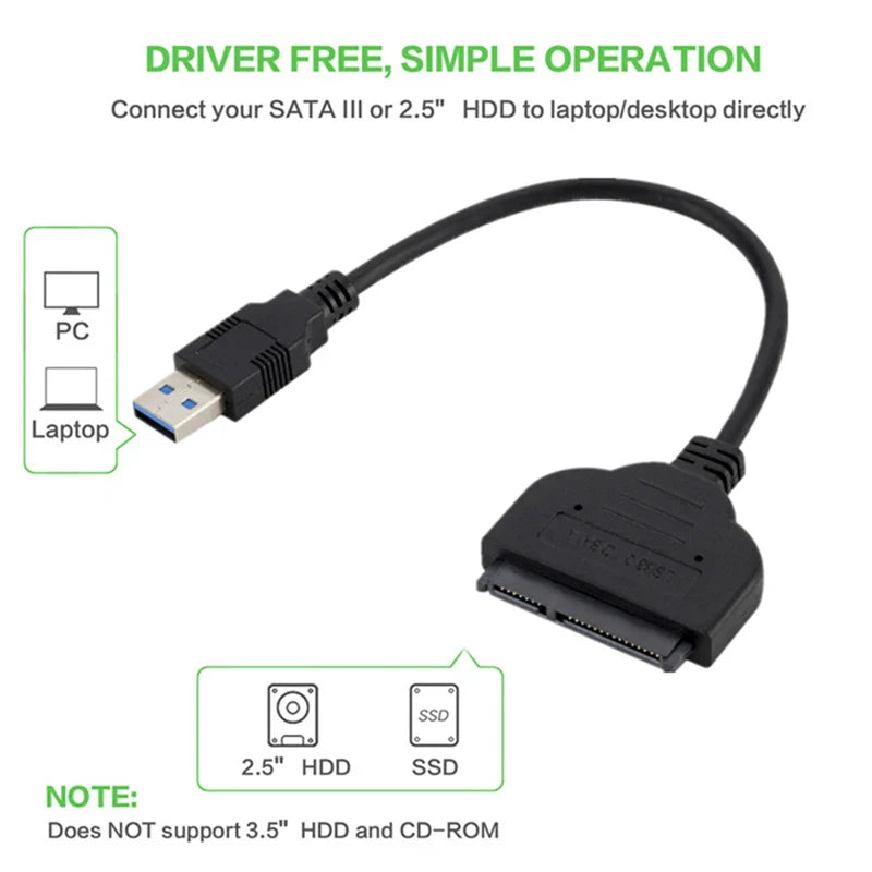 USB 3.0 2.0 SATA 3 Cable Sata Up To 6 Gbps To USB 3.0 Adapter Support 2.5 Inch External HDD SSD Hard Drive 22 Pin Sata III Cable