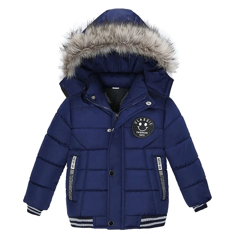 Autumn Winter Hooded Jacket for Kids - Boys & Girls Warm Fur Collar Zipper Outerwear Casual Fashion Baby Coat for Ages 2-6