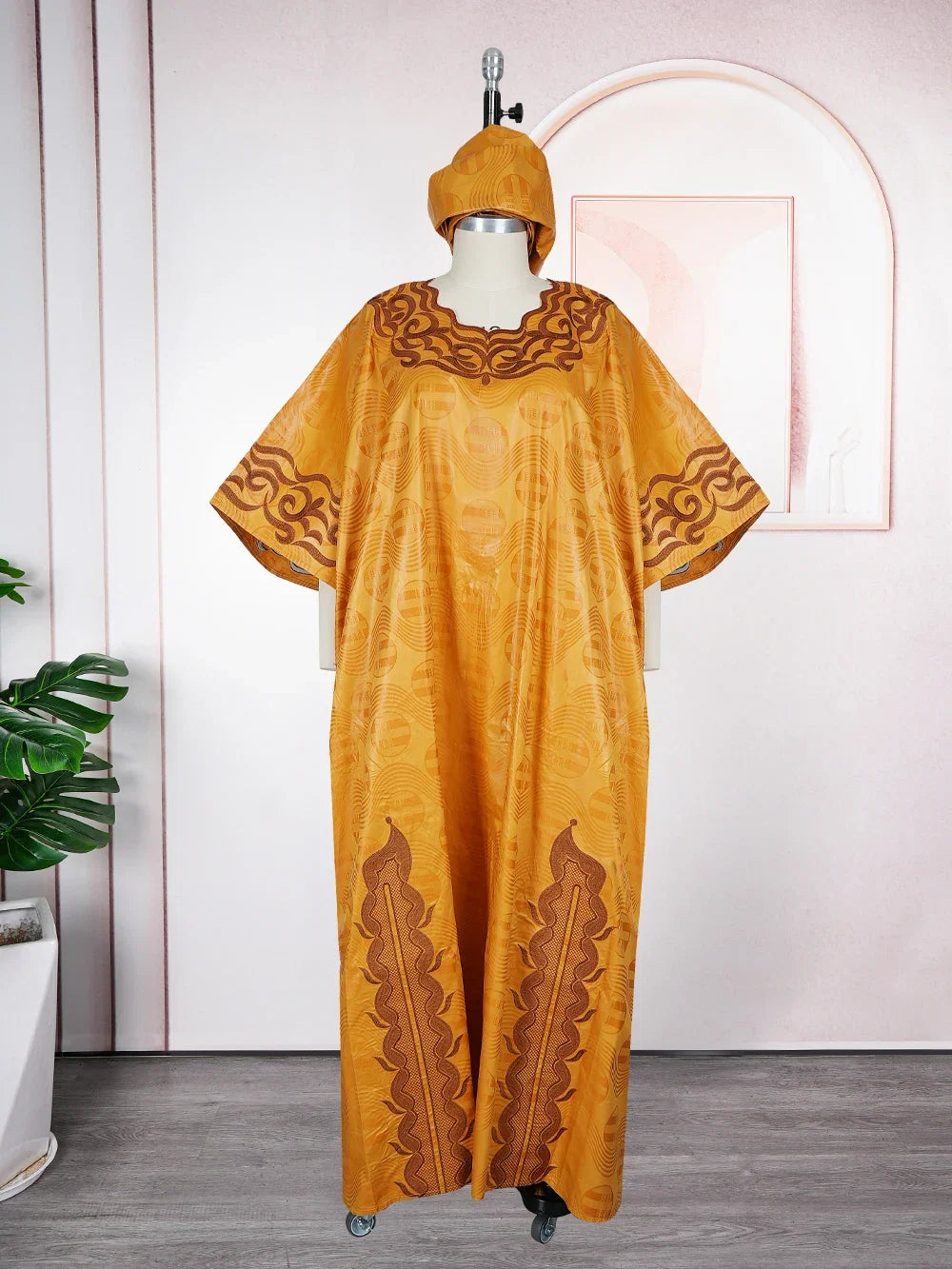 Women's African Boubou Dashiki Gown – Bazin Ankara Embroidered Kaftan Robe | Polyester-Spandex | One Size | 5 Colours