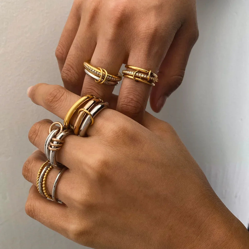 18K Elegant Gold&Silver Stacked Rings