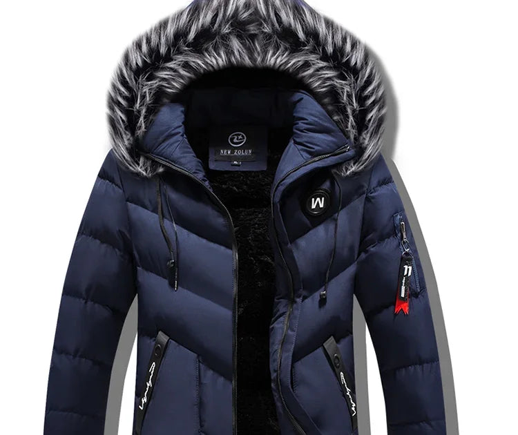 Men's Winter Thick Cotton Parka Casual Long Coat with Removable Hat Slim Fit Warm And Comfortable
