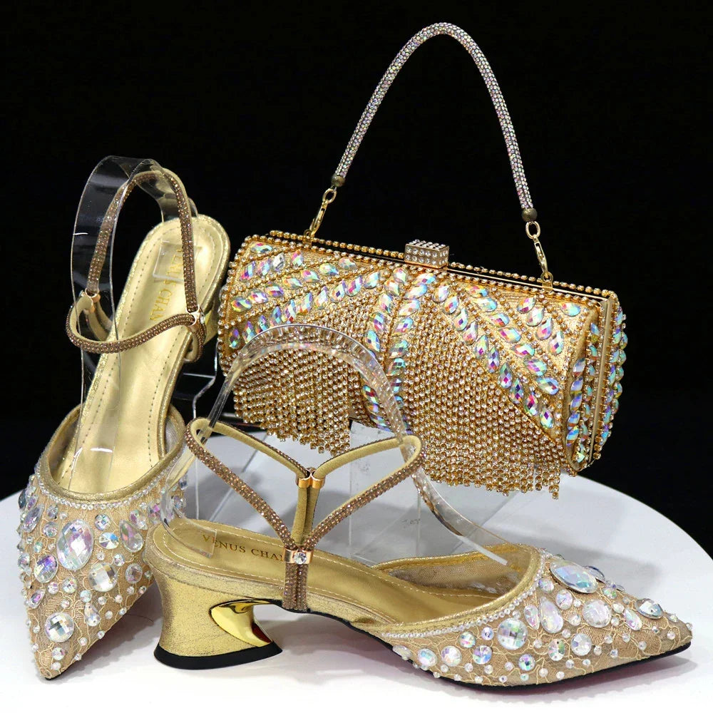 3D Bling Pointed Toe Slingback Heels — Shoes Only or With Matching Bag | 7 Colours | EU 37–42