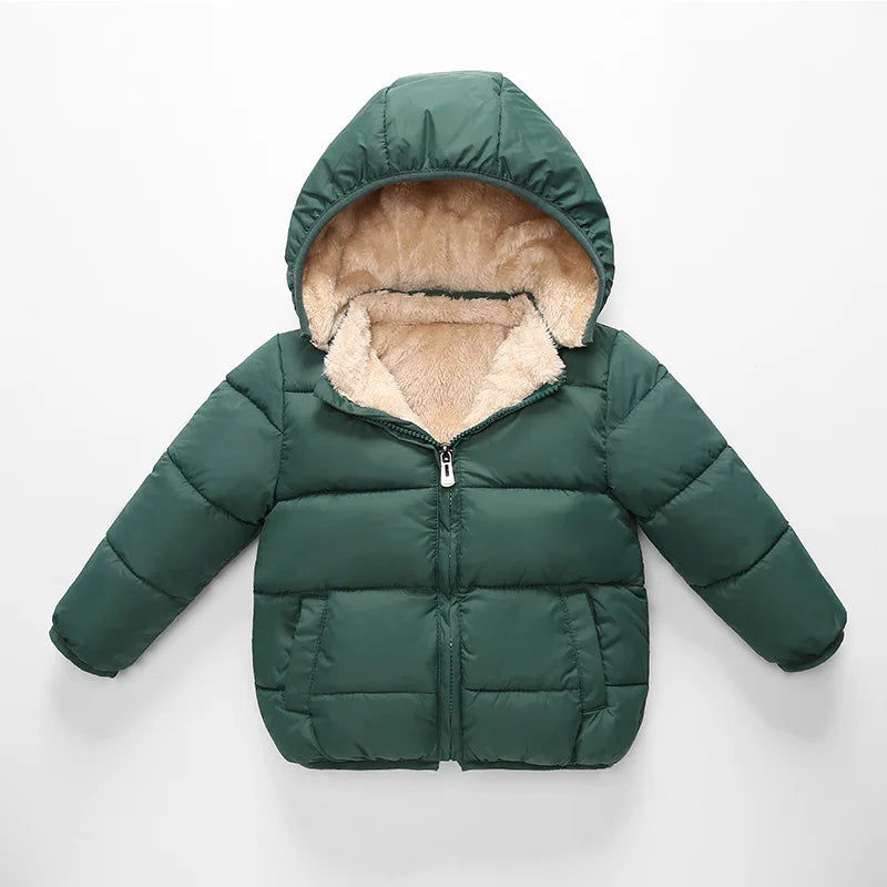 Winter Baby Kids Fleece Jacket Warm Hooded Down Outerwear