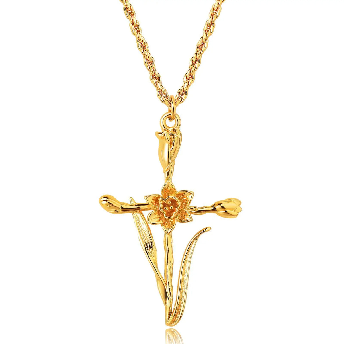 Birth Month Flower Cross Pendant