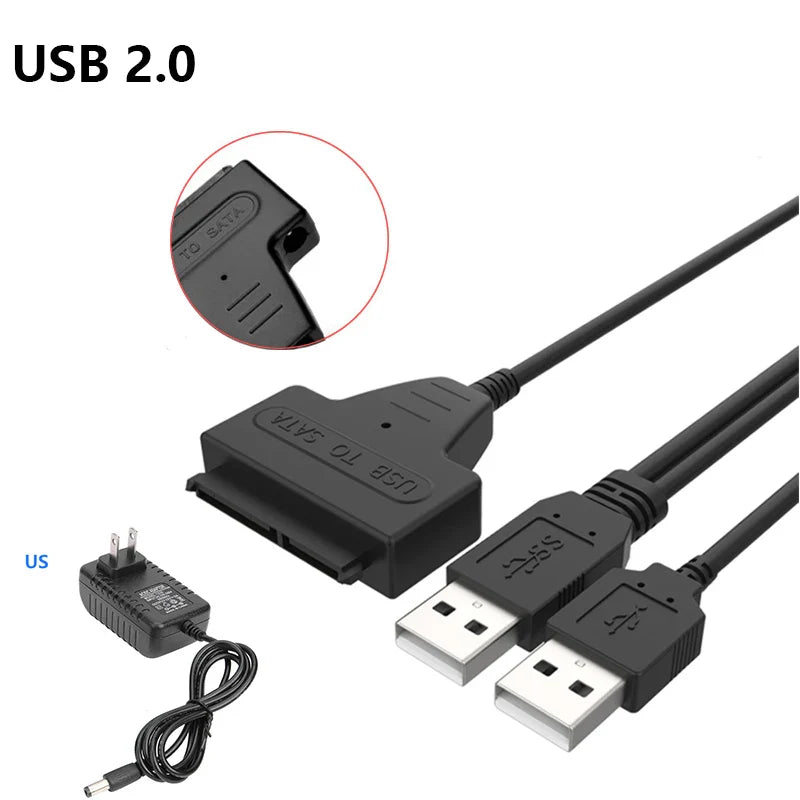 Sata To USB 3.0 Cable Adapter With 12V 2A Power Supply For 2.5 3.5 Inch SSD HDD Hard Drive Disk External Connector 22Pin