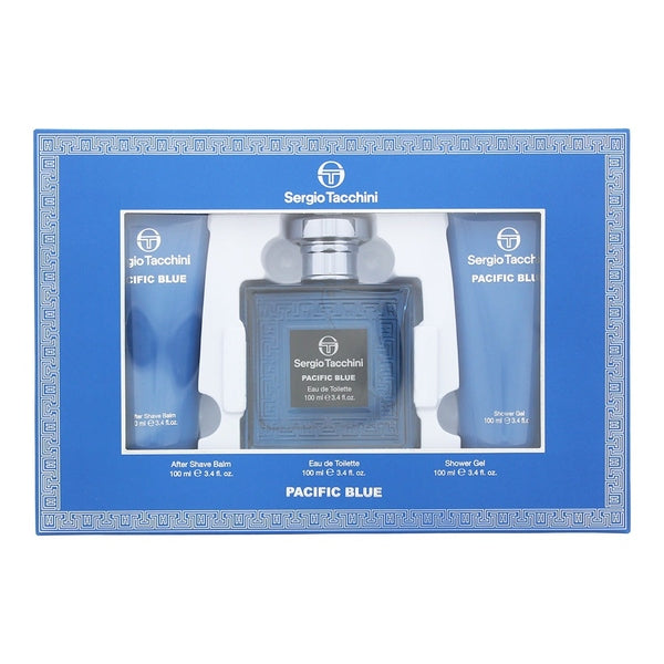 Sergio Tacchini Pacific Blue Gift Set 100ml EDT + 100ml Shower Gel + 100ml Aftershave Balm
