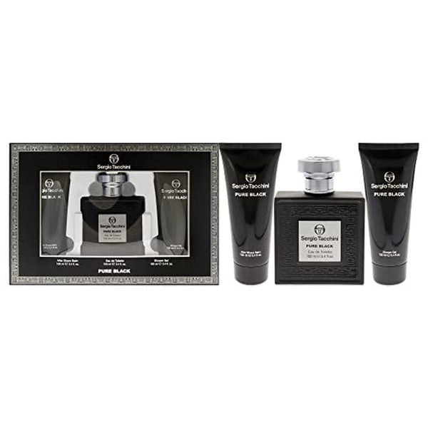Sergio Tacchini Pure Black Gift Set 100ml EDT + 100ml Shower Gel + 100ml Aftershave Balm
