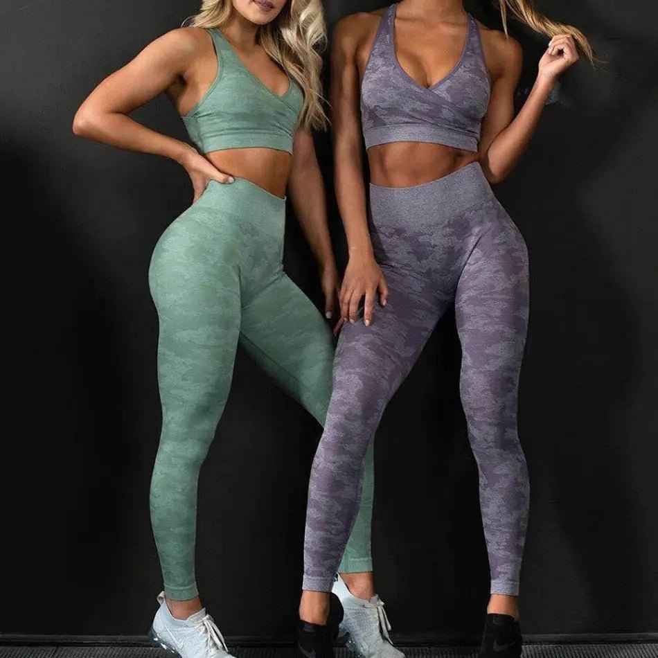 3PCS Camouflage Yoga Set for Women Seamless Fitness Yoga Bra Sports Bra High Waist GYM Camo leggings Pants Fitness Suits Workout