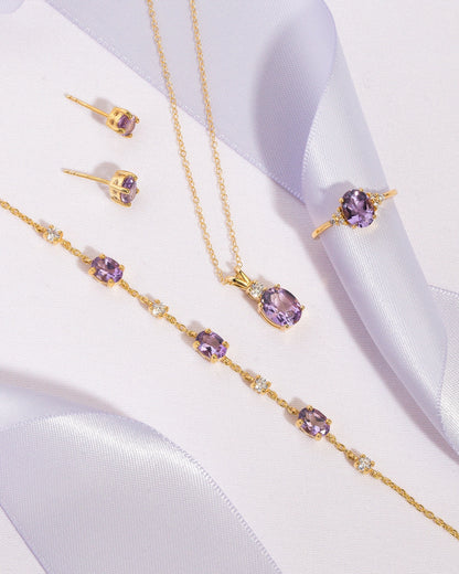 Complete Set - Amethyst Jewellery Set in 18k Gold Vermeil