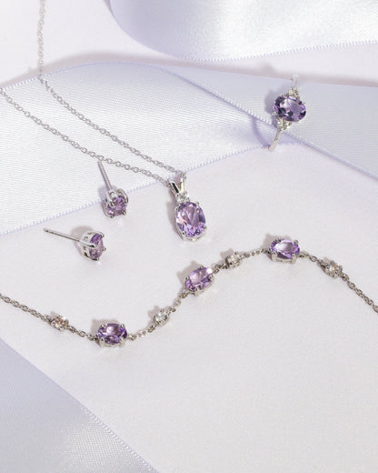 Lavender Amethyst Oval Stud Earrings in Sterling Silver