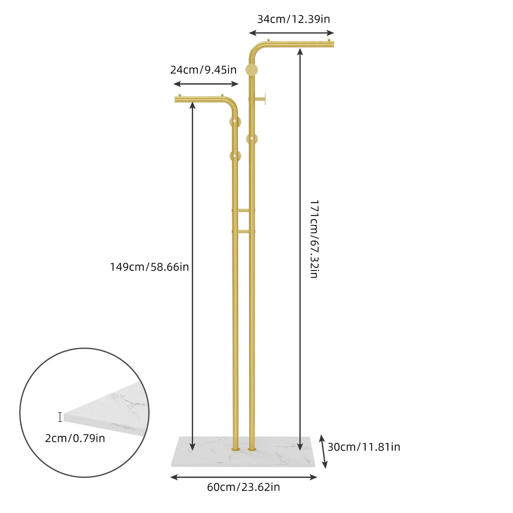 Heavy Duty Metal Dual-pole Clothes Rail Anti-Collapse Garment Rack Coat Hanger Stand Stable Stone Base