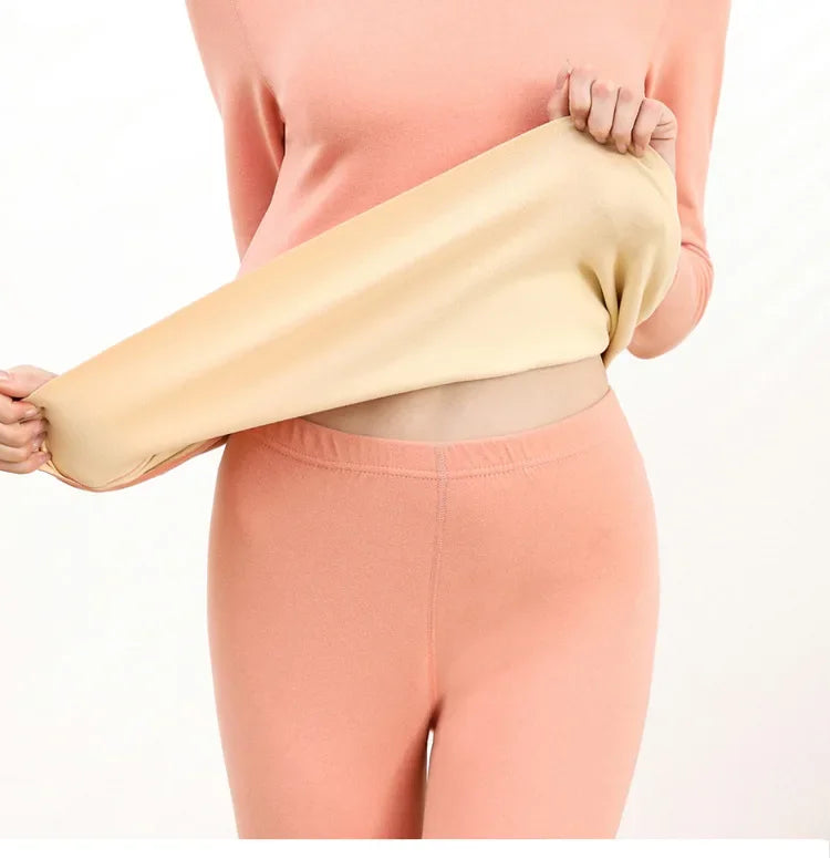 Thickened Woolen Silk Thermal Underwear Set for Women Mid-Neck Fleece Lined Double-Sided Velvet Couple Base Layer Clothes