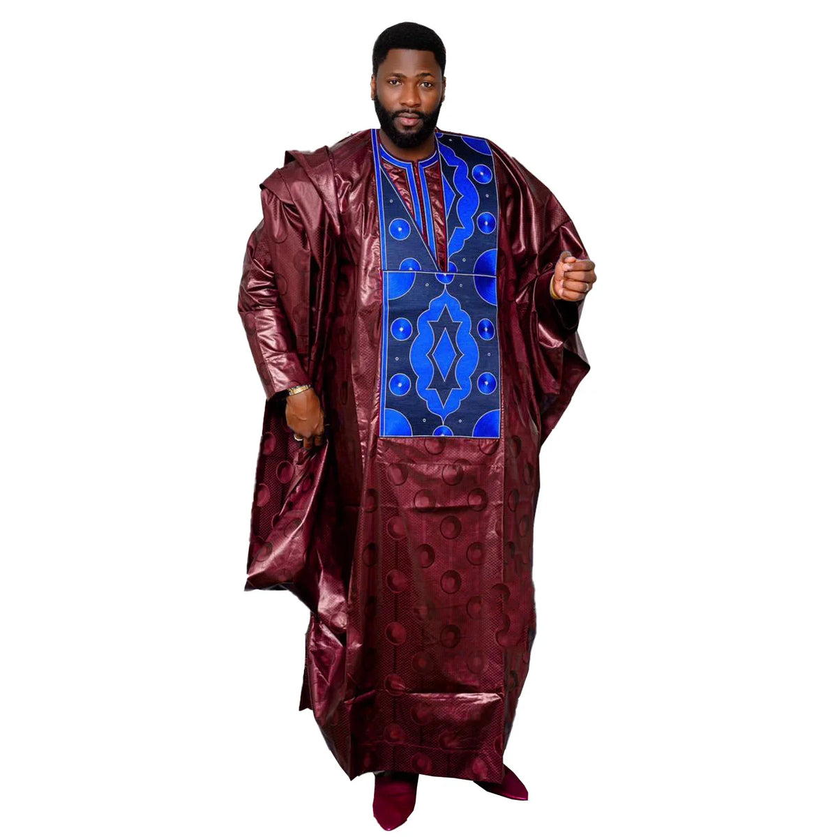 Men's Bazin Riche Embroidered Dashiki Top – Long Sleeve | 100% Cotton | Plus Size L–5XL | 4 Colours