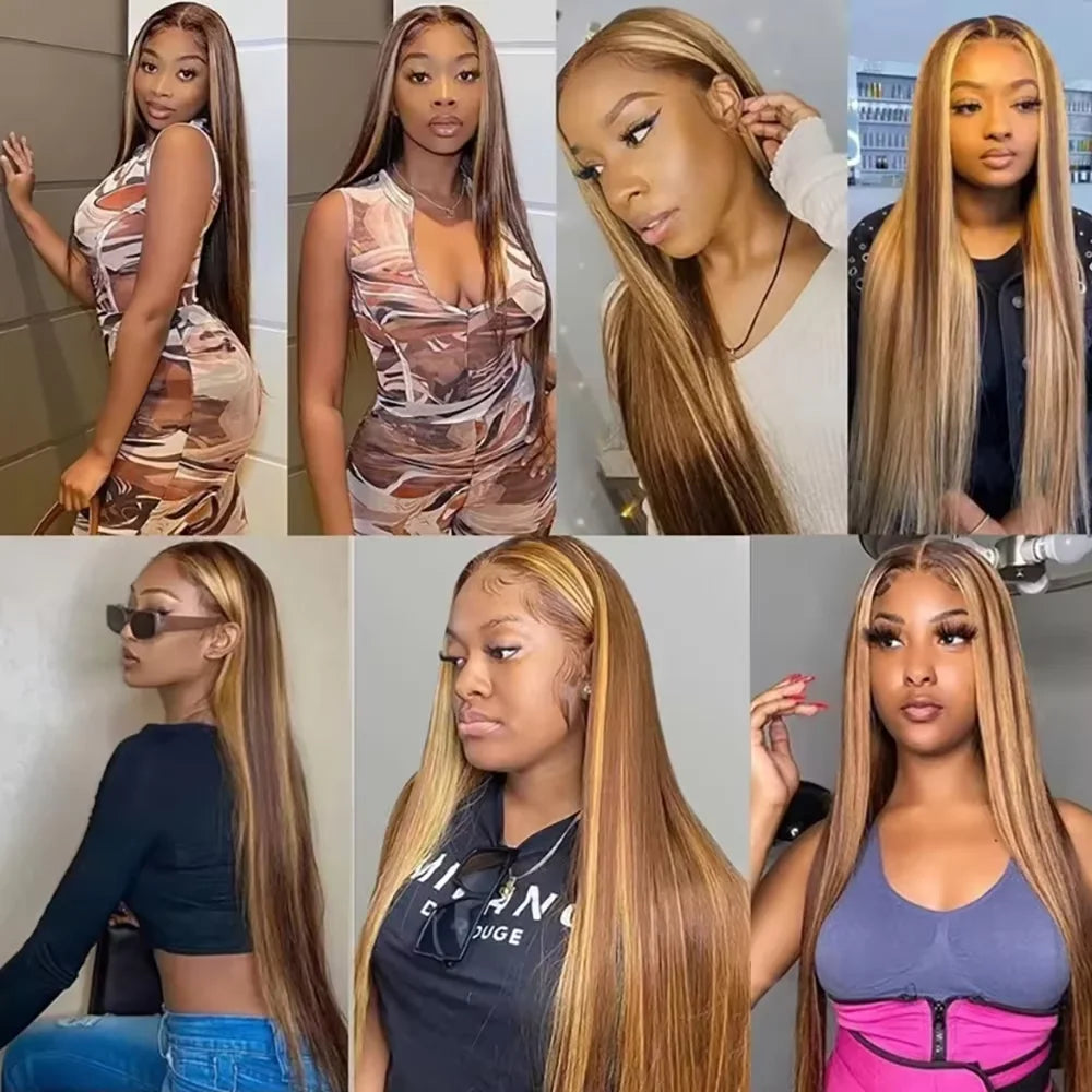 P4/27 Highlight Colored 13x4 13x6 HD Lace Frontal Wig 32 46 Inch 220 Density Remy Hair Bone Straight human Hair Wigs For Women