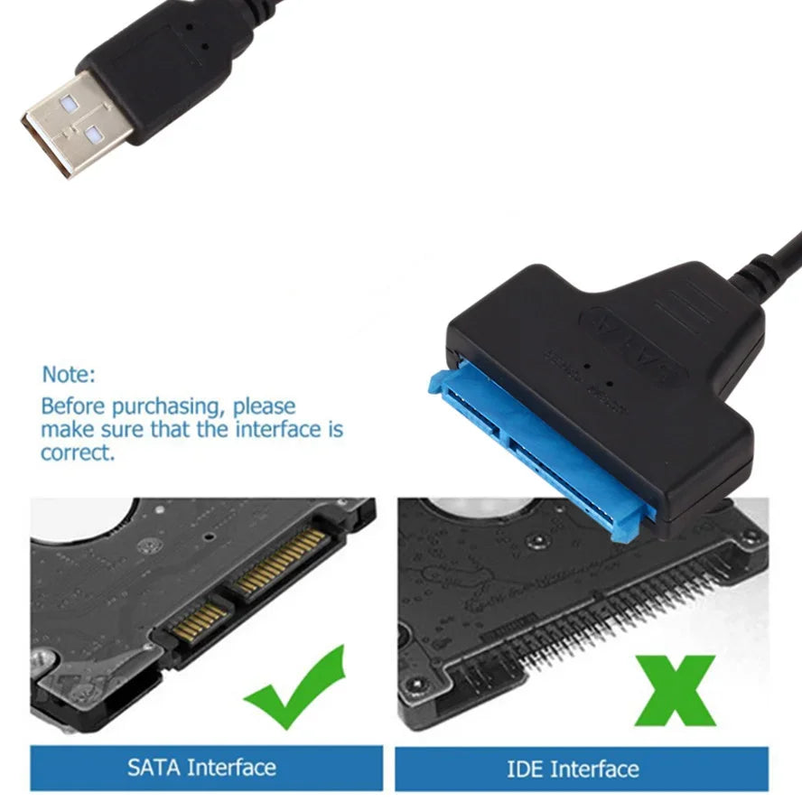 SATA to USB 3.0 / 2.0 Cable Up to 6 Gbps for 2.5 Inch External HDD SSD Hard Drive SATA 3 22 Pin Adapter USB 2.0 to Sata III Cord