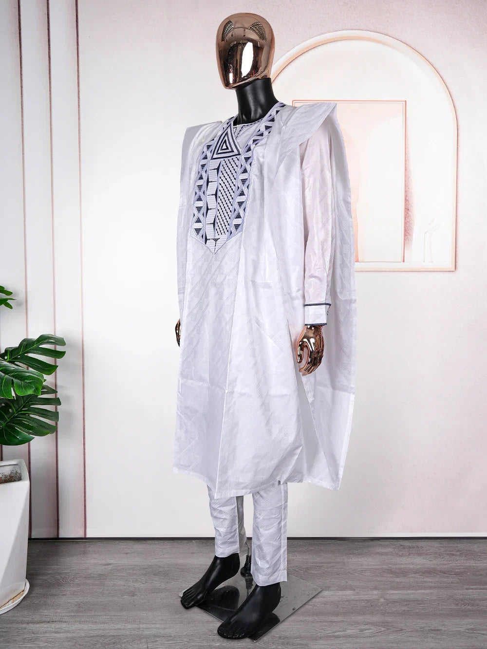 African Clothes for Men Traditional Rich Bazin Original Embroidery White Clothing Men 3 PCS Set Wedding Party Occasion 2024