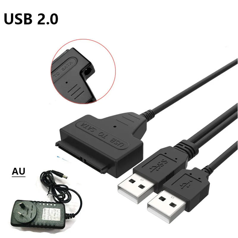 Sata To USB 3.0 Cable Adapter With 12V 2A Power Supply For 2.5 3.5 Inch SSD HDD Hard Drive Disk External Connector 22Pin