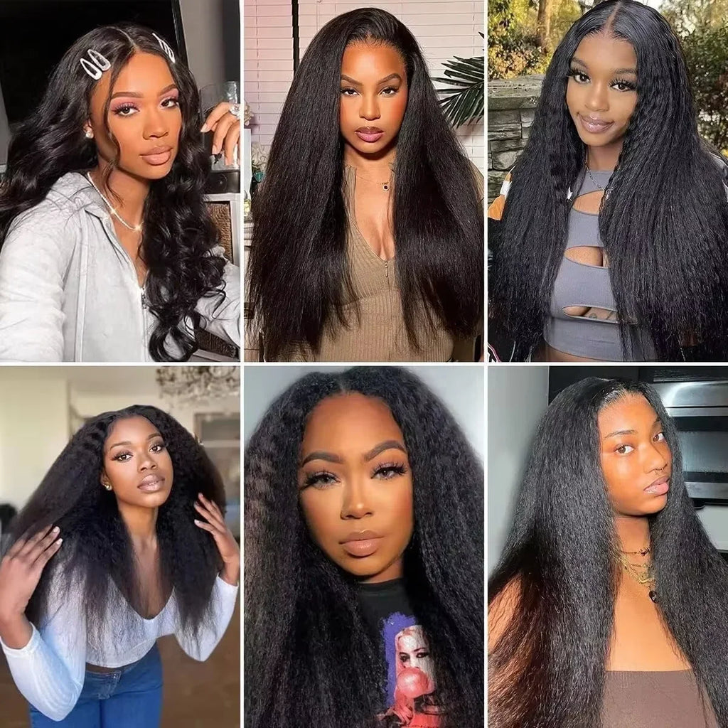 V Part 200% Density Kinky Straight 100% Human Hair 16-32 Inch Wig For Women With Drawstring No Leave Out No Sew In Wigs
