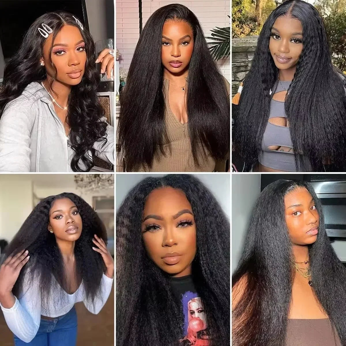 V Part 200% Density Kinky Straight 100% Human Hair 16-32 Inch Wig For Women With Drawstring No Leave Out No Sew In Wigs