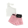 1-5 Years Infant Girl Casual Set Tanks Tops + Shorts + Waist Bag Pockets