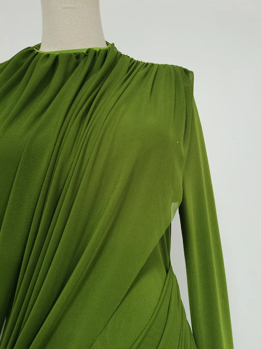 Women's Elegant Vintage Spliced Ribbon Turtleneck Long Sleeve Evening Maxi Dress