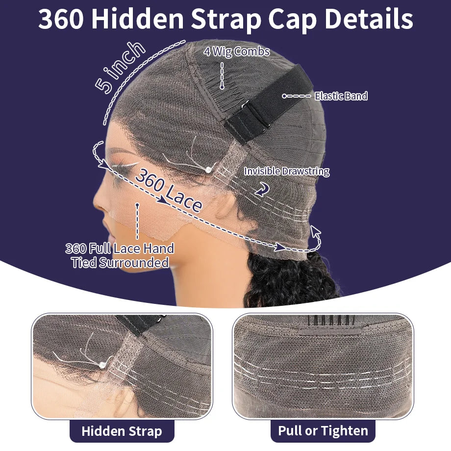 Straight 360 Full Lace Wigs Human Hair With Invisible Strap For Women Drawstring Snug Fit Glueless