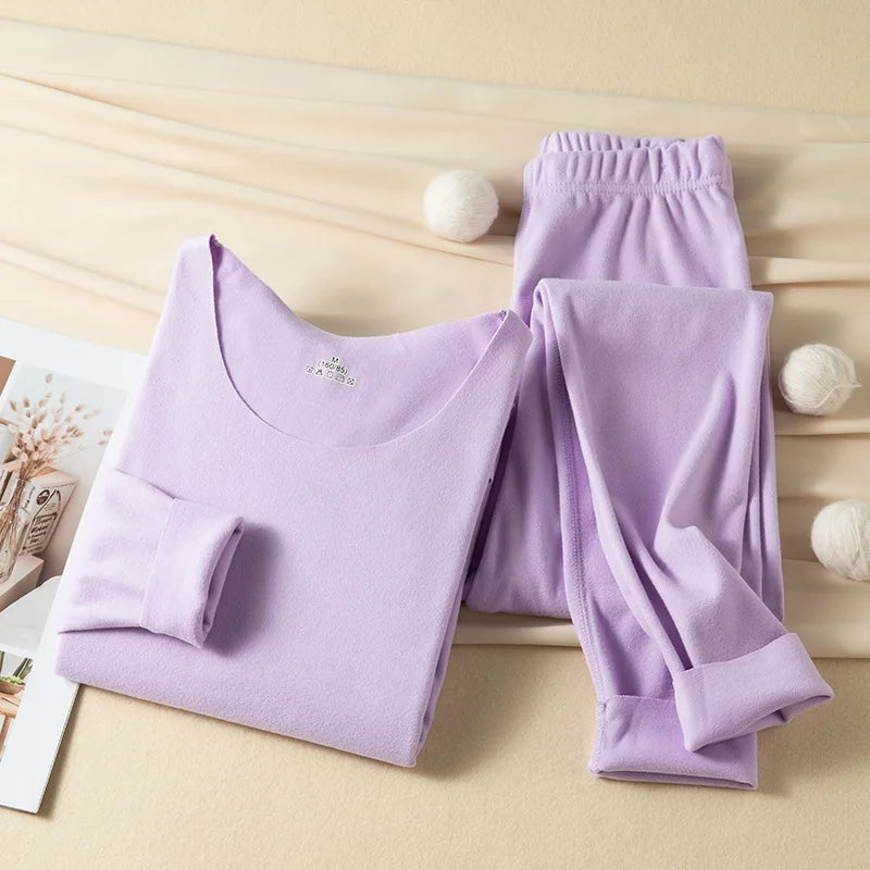 Women's Seamless Thermal Underwear Set Winter Warm Comfortable Solid Lingerie Long Johns Sexy Knitted Polyester Elastane Blend
