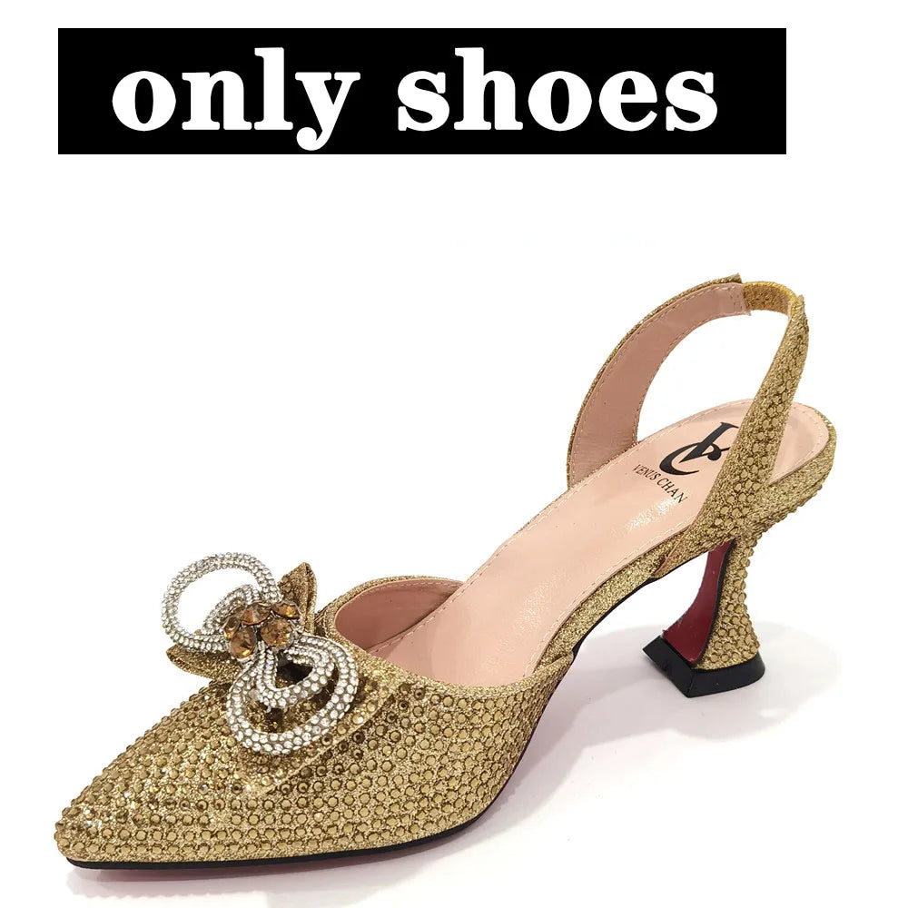 Rhinestone Bow Sequin Pointed Toe Slingback Heels — Shoes Only or With Matching Bag | 6 Colours | EU 37–43