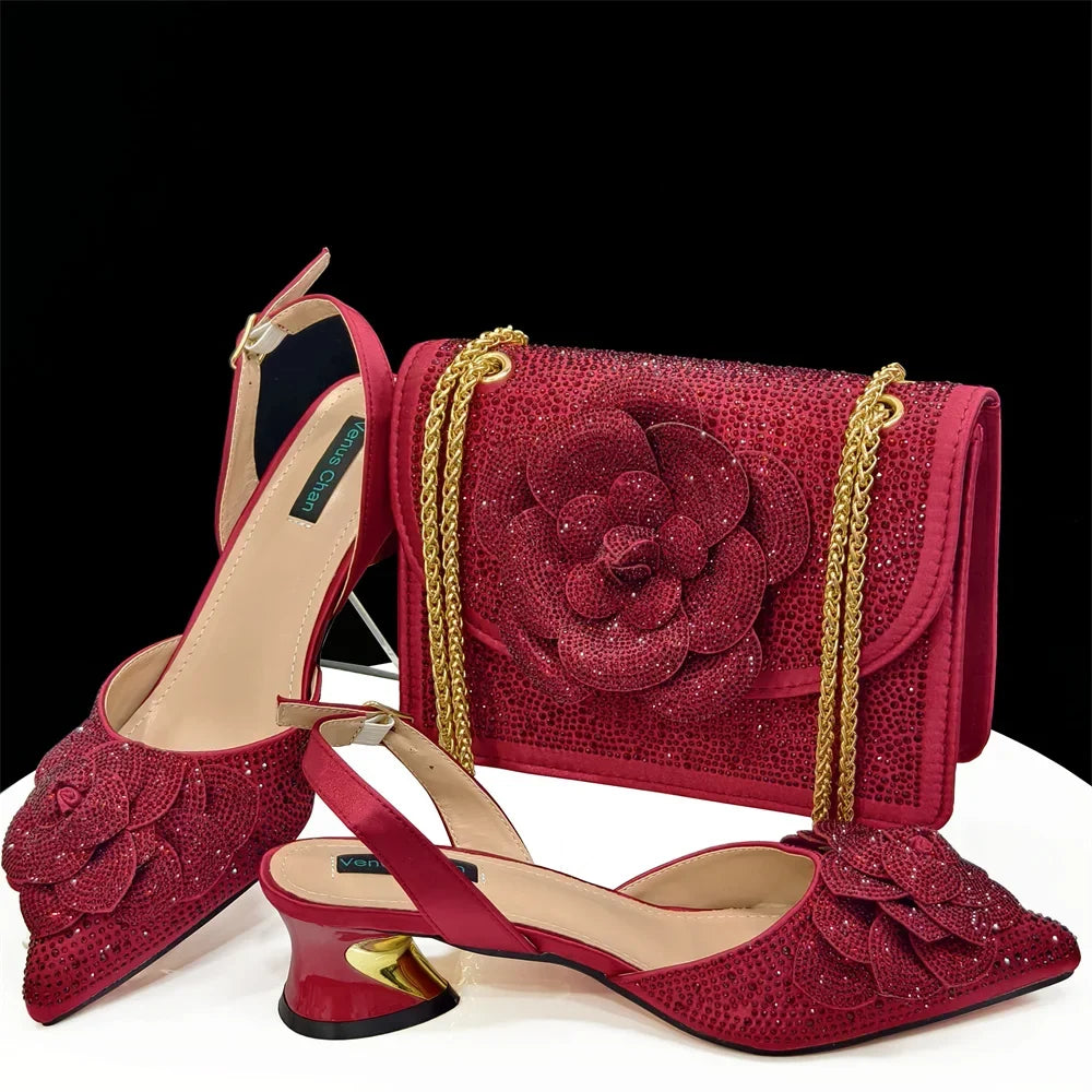 Large Flower Rhinestone Pointed Toe Slingback Pumps — Low Heel | 6 Colours | EU 37–43