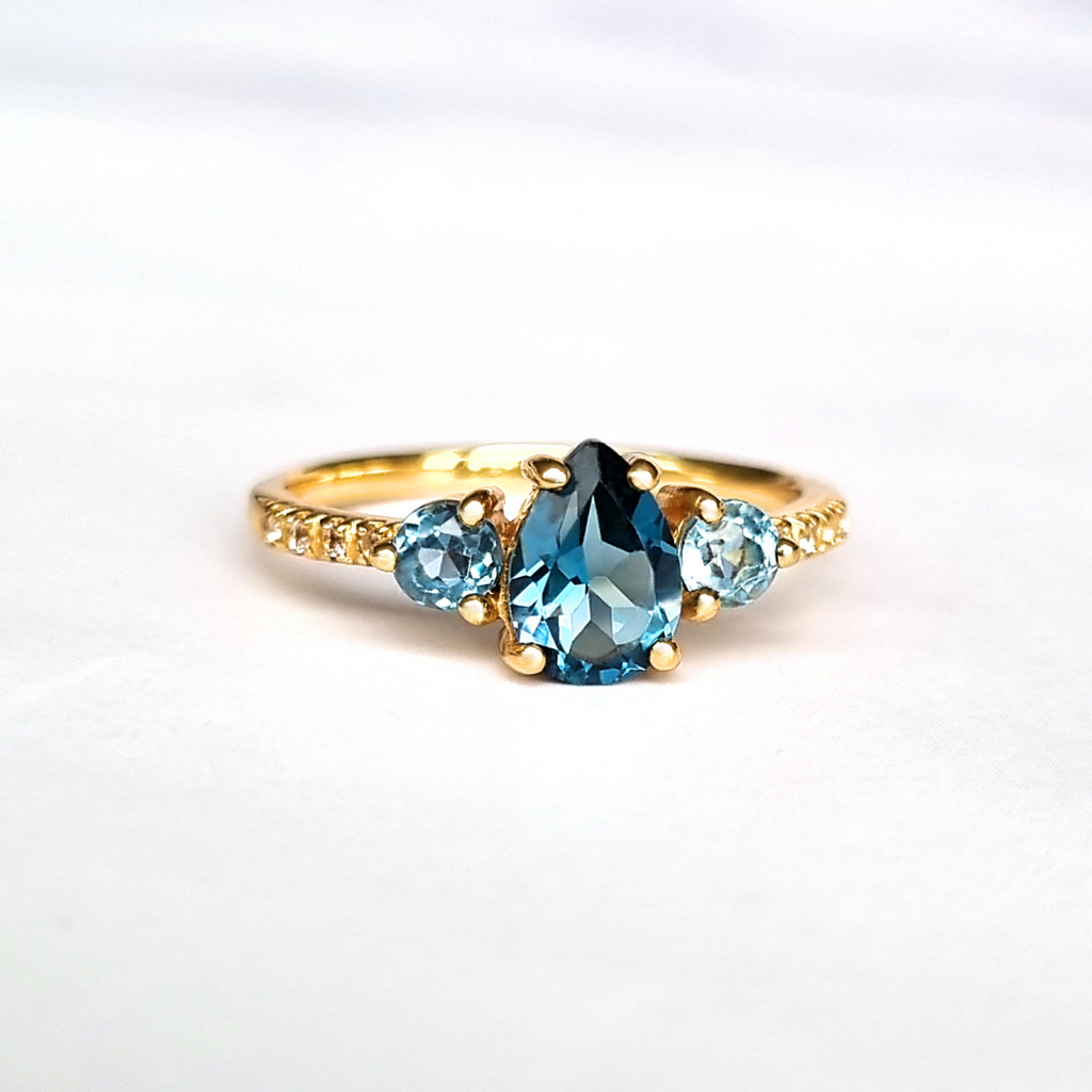 London Blue and Swiss Blue Topaz Ring in 18k Gold Vermeil