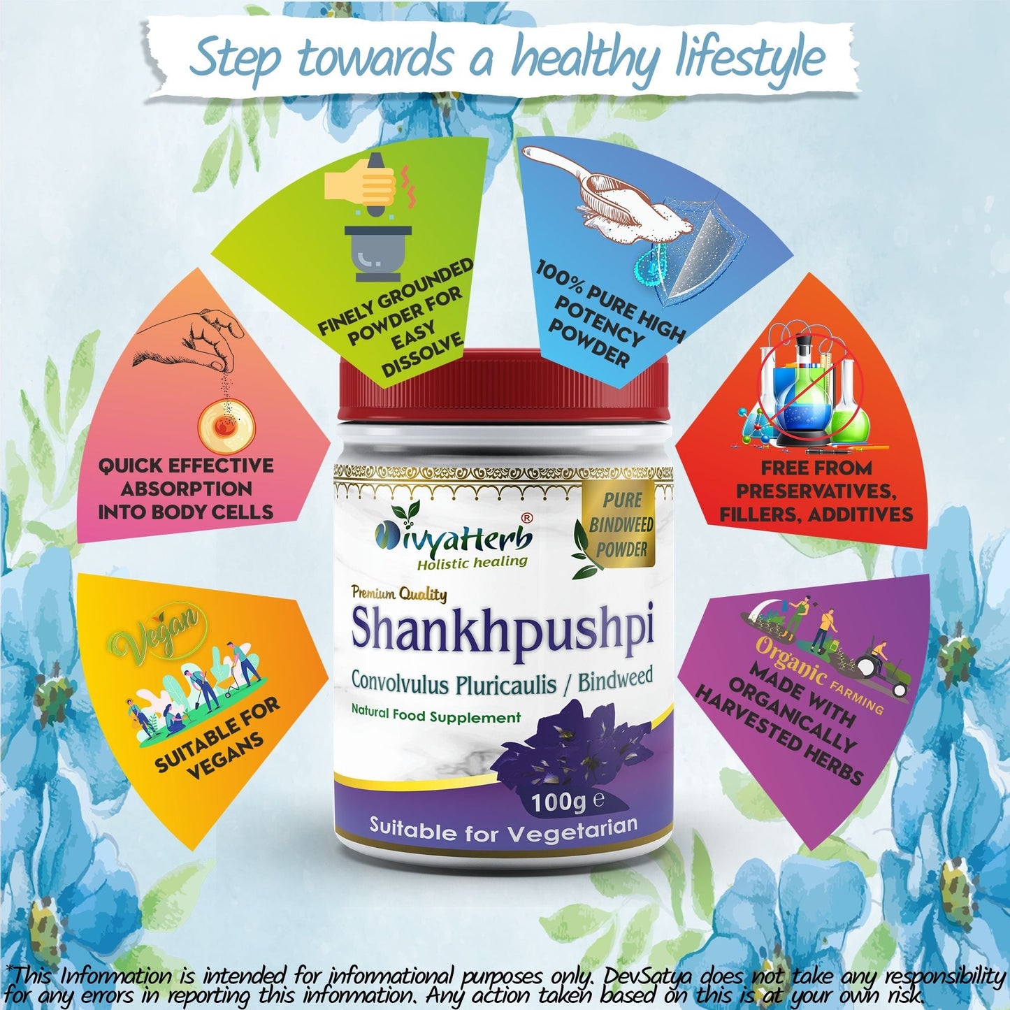 DivyaHerb Shankpushpi Powder 100 gram - Calm & Focus Support