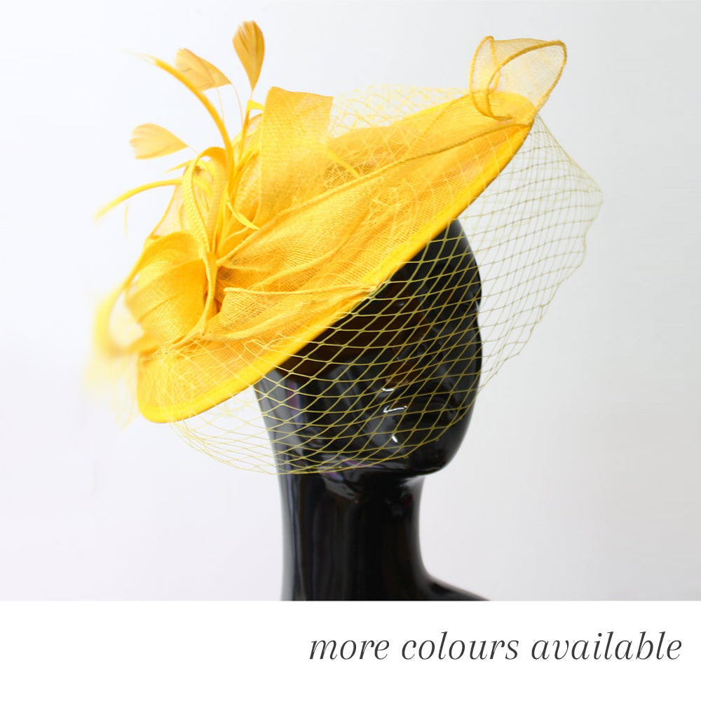 Caprilite Big Saucer Sinamay Birdcage Veil Fascinator On Headband Wedding Derby Ascot Races Ladies Hat