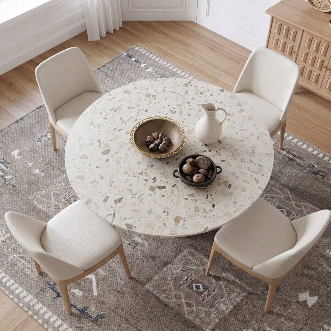 Sienna Round Dining Table, Premium Terrazzo And Wood Base