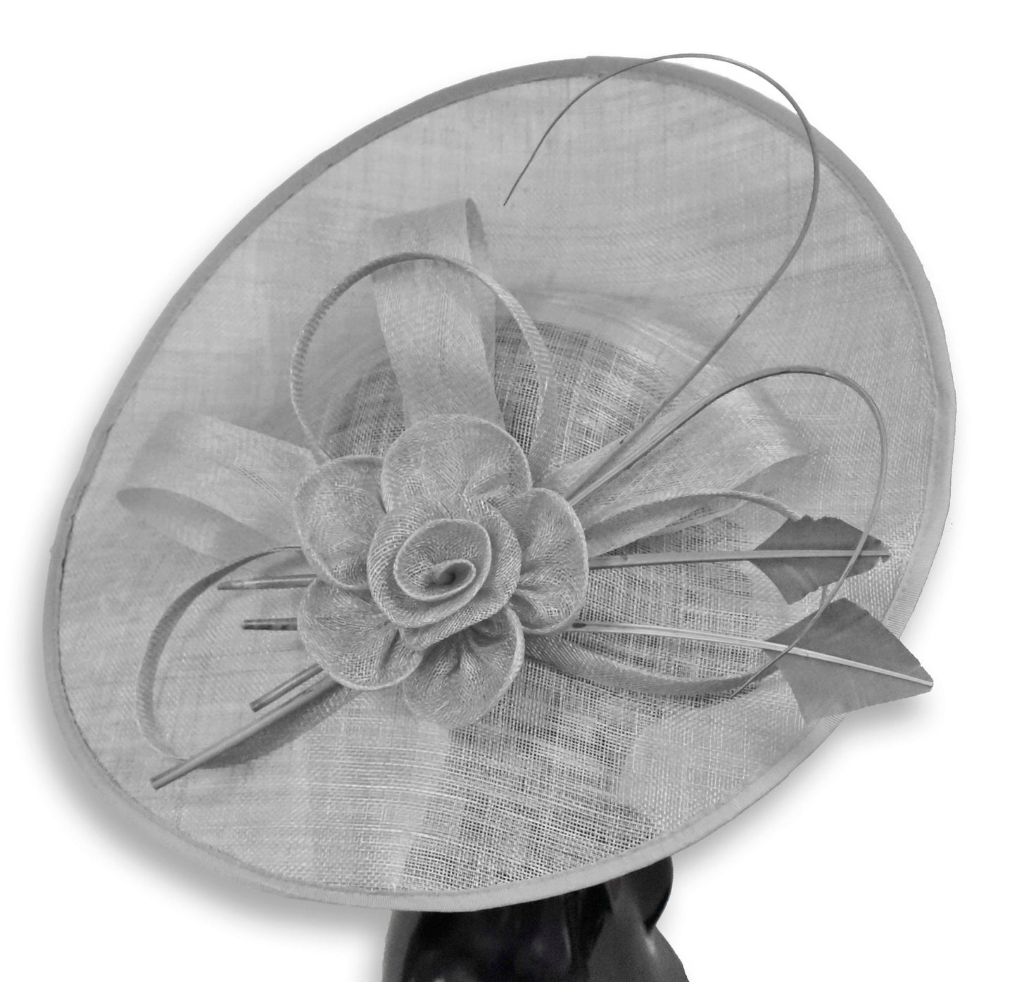 Silver Grey 41cm Large SInamay Hatinator Disc Saucer Brim Hat Fascinator on Headband
