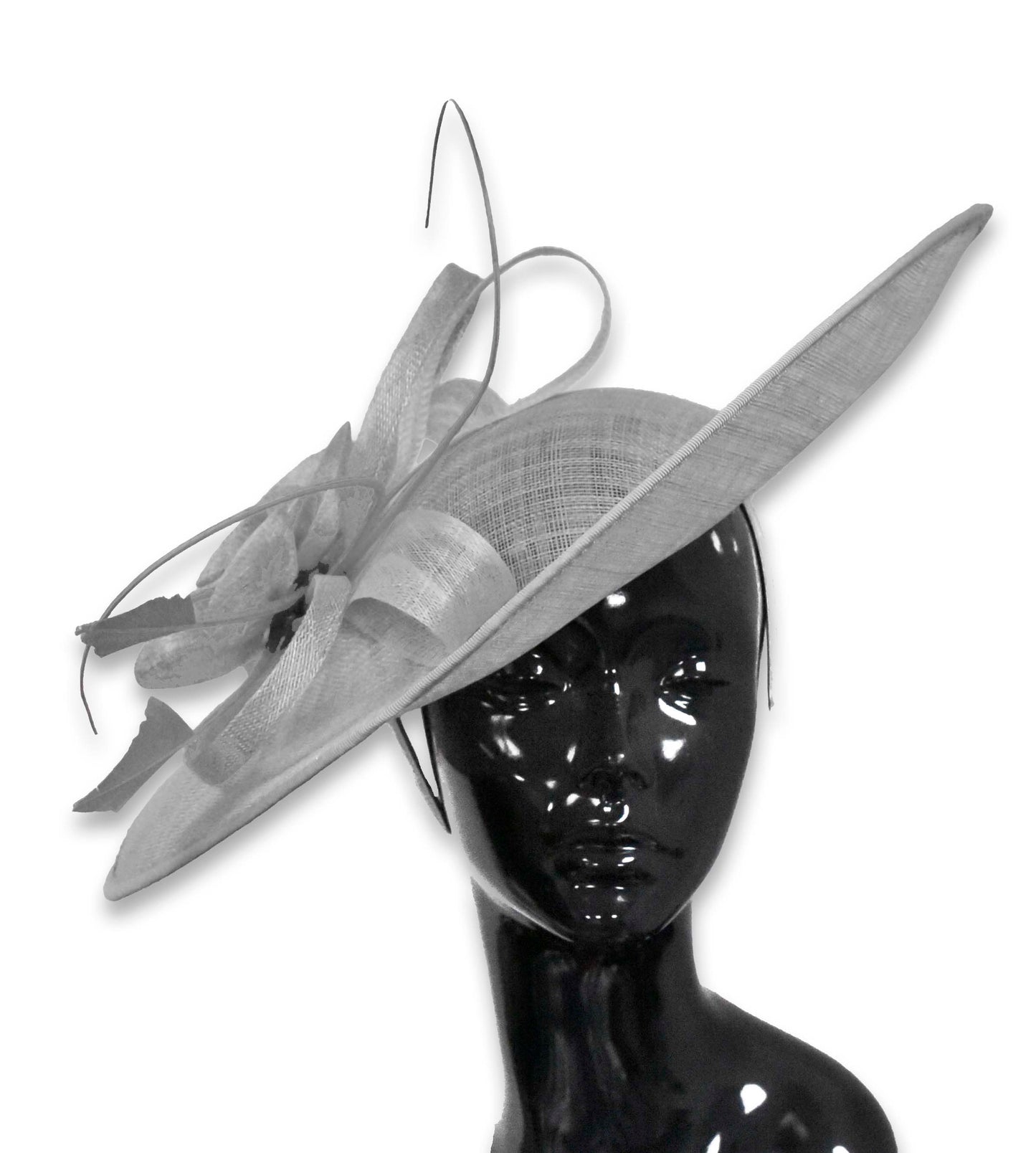 Silver Grey Blush 41cm Large Sinamay Hatinator Disc Saucer Brim Hat Fascinator on Headband