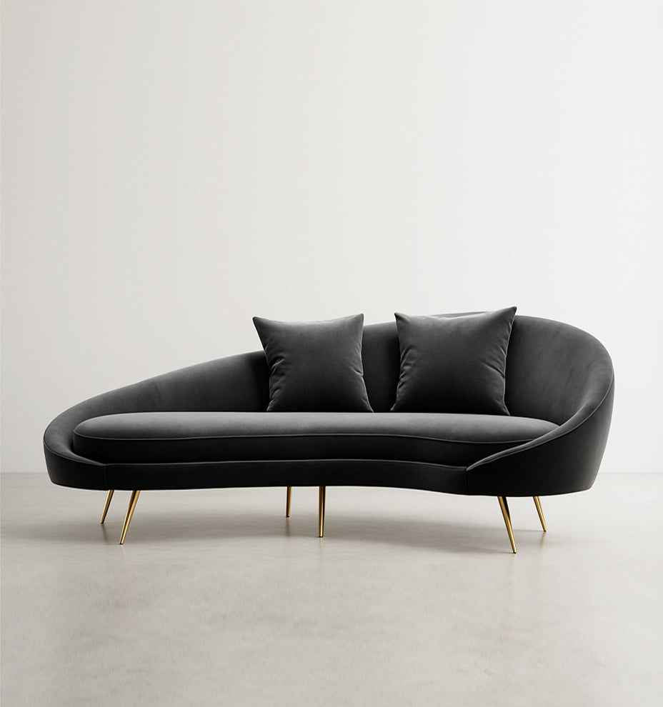 Slender Modern Curved Two Seater, Three Seater Sofa, Velvet