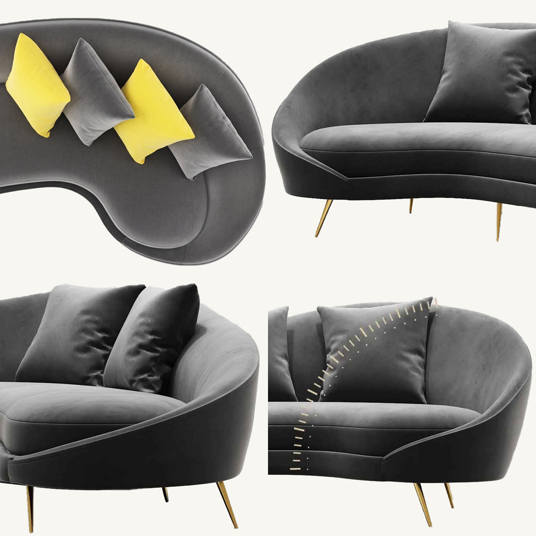Slender Modern Curved Two Seater, Three Seater Sofa, Velvet