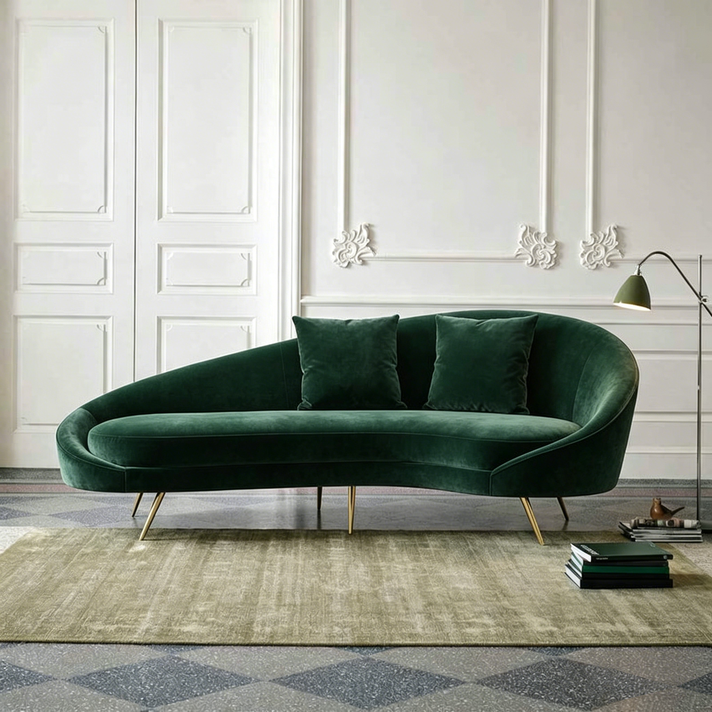Slender Modern Curved Two Seater, Three Seater Sofa, Velvet