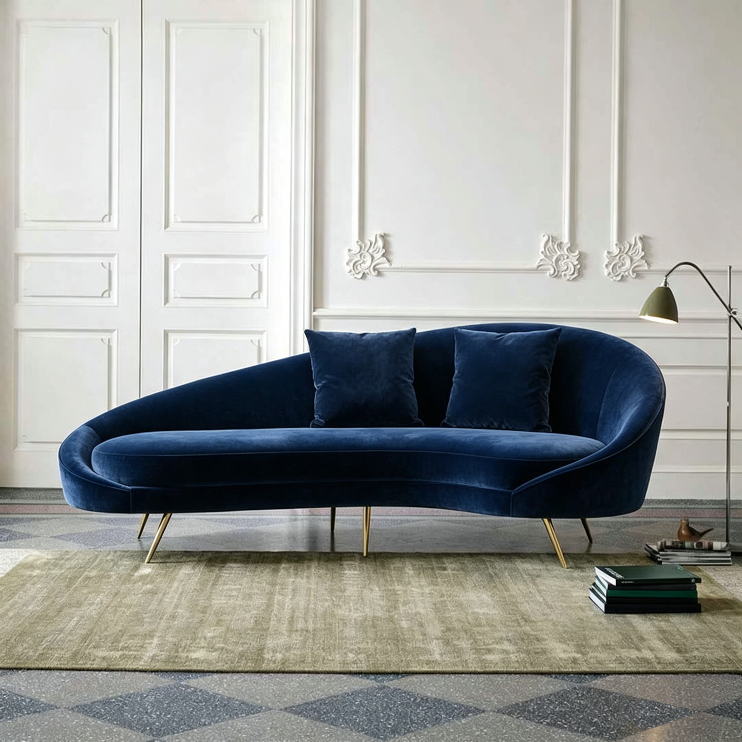 Slender Modern Curved Two Seater, Three Seater Sofa, Velvet