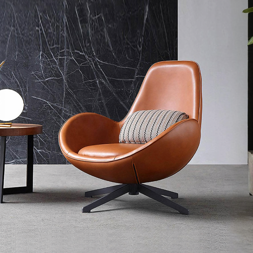 Snail Swivel Accent Armchair, Brown Leather