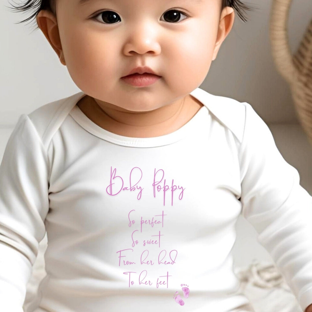 Personalised So Perfect Baby Grow, Vest or Bib with Pink Name