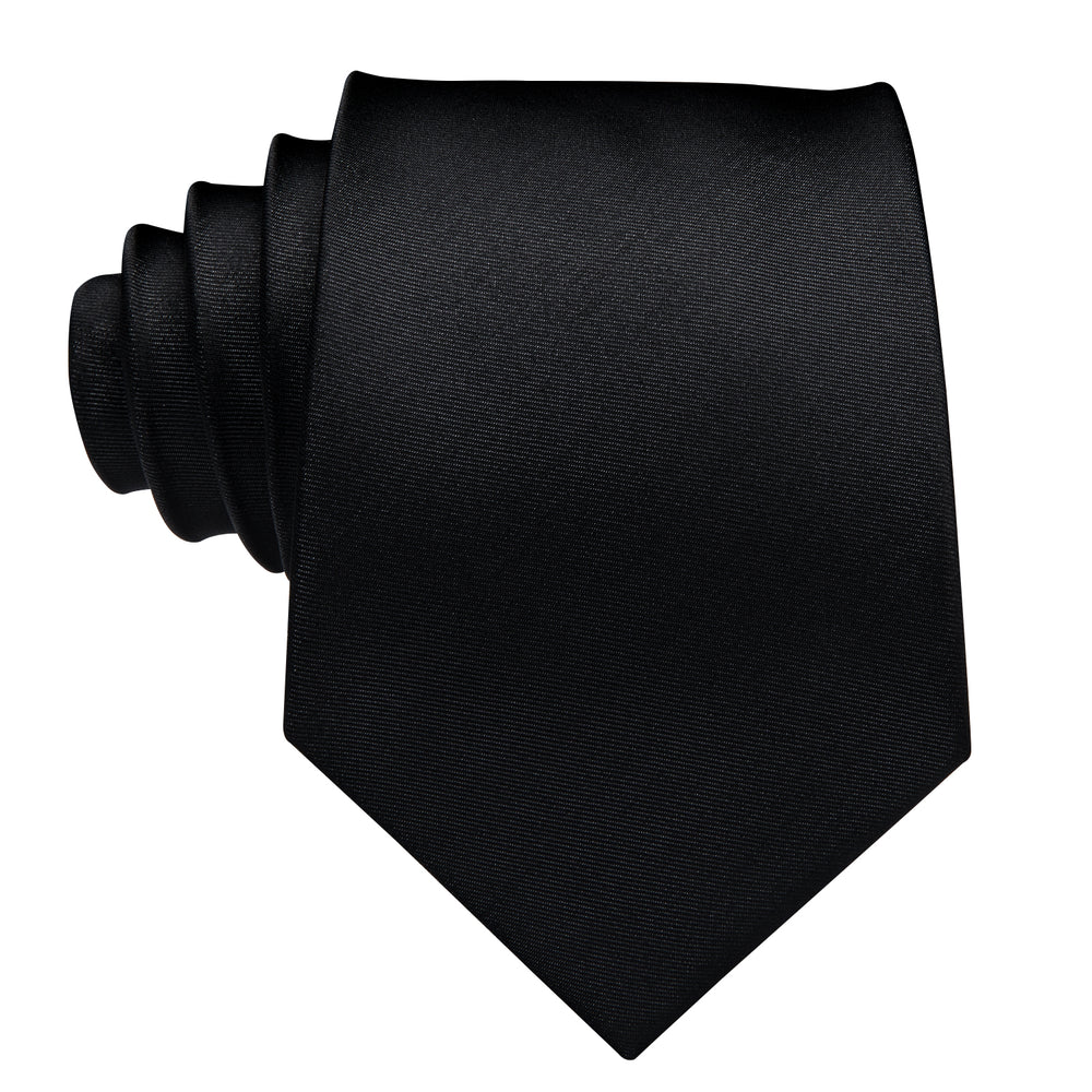 Solid Black Silk Tie - With Matching Cufflinks & Pocket Square