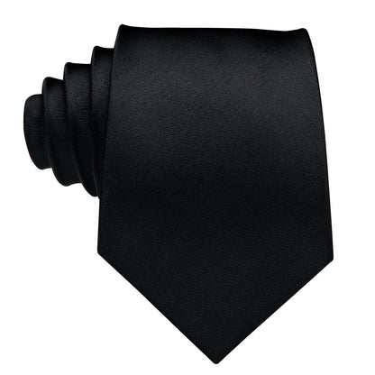 Solid Black Silk Tie - With Matching Cufflinks & Pocket Square