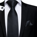 Solid Black Textured Silk Tie - With Matching Cufflinks & Pocket Square